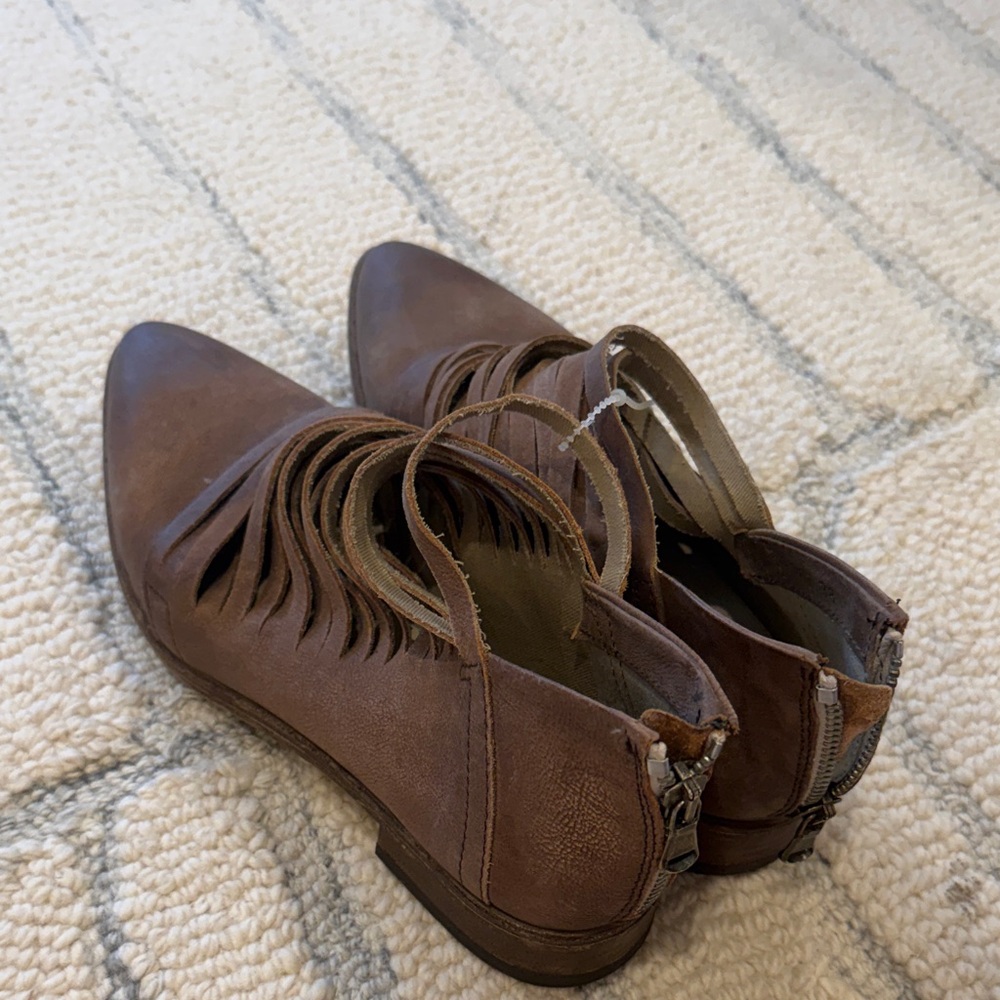 Free People Brown Leather Women's Booties 38 7 1/2